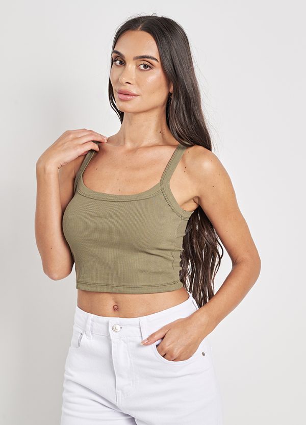 Ribbed Crop Top με Τιράντες - Image 8